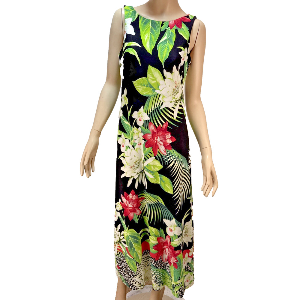 Tommy Bahama Grande Grove Maxi Dress Size XS Black Tropical Floral Sleeveless